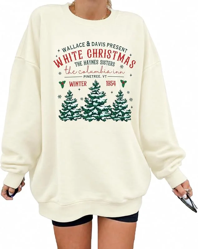 NANYUAYA Jersey de Navidad para mujer, camiseta de Navidad, camiseta de manga larga, divertida sudadera navideña de manga larga, suéter básico, cuello redondo, disfraz de Navidad, otoño e invierno — Ropa Navidad