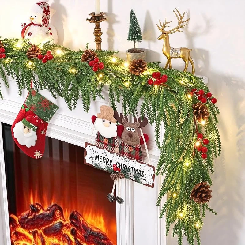 Visita la tienda de Dremisland Navidad Guirnalda con Luces 180cm 50LED Guirnaldas de Pino Artificial de Navidad Verde Guirnalda de Abeto de Navidads de Bayas Rojas Decoraciones de Navidads Interior para Escaleras Barandilla — Decoracion Navidad