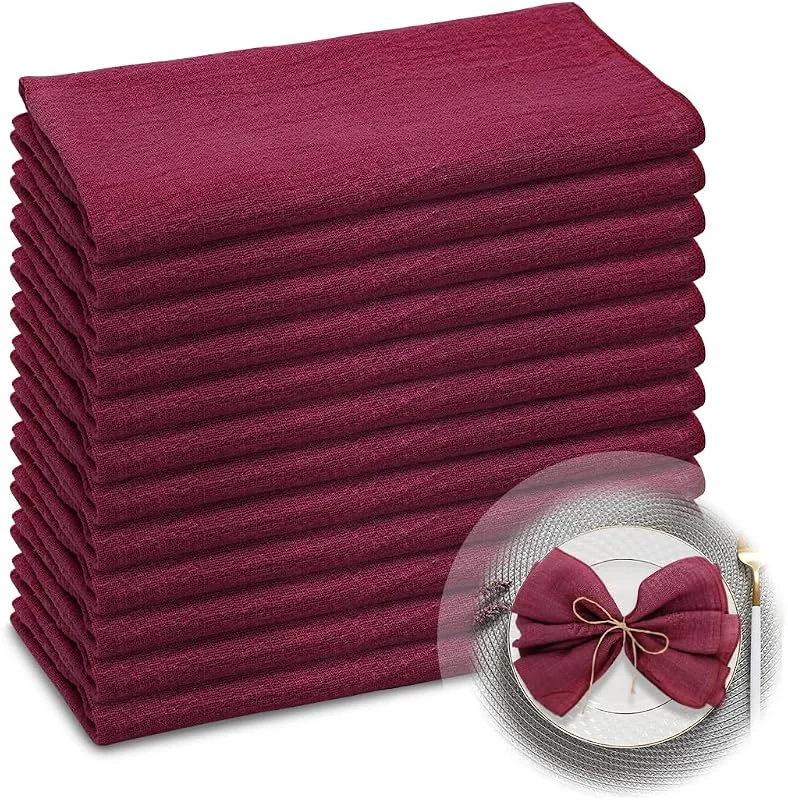 RANJIMA Servilletas de Tela, 42x42cm 100% Algodón Servilletas de Tela Rústicas Grandes para Navidad Cumpleaños Bodas Bautismo Decoración de Mesa 2Pcs, Burdeos — Hogar y cocina