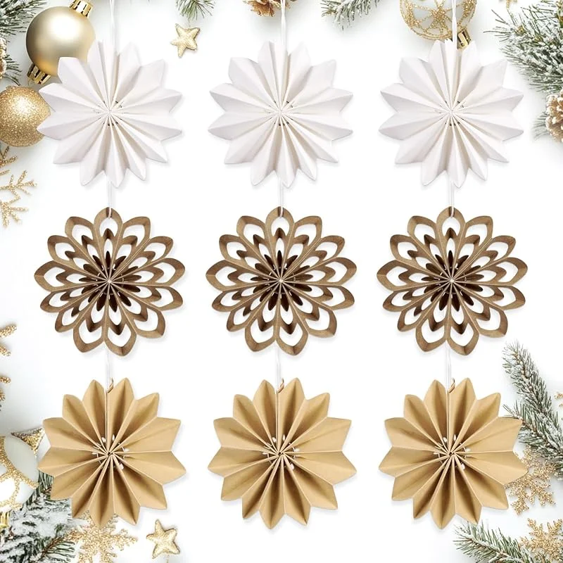 Easy Joy 9 Adornos Boho de Papel para árbol de Navidad, con abanicos 3D en Miniatura y Estrellas de cartón. Decoración Colgante y escandinava Ideal para mesas, Reutilizable y sostenible. — Adviento y mesa