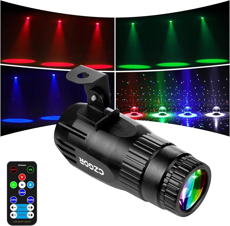 Visita la tienda de Czgor 15W LED Pinspot Luz, Czgor Pin spot LED RGBW 4 en 1 Bola de Espejos Proyector con Control Remoto y 3 modelos de iluminación, Foco Pin Spotlight Ultrabrillante para Fiestas, Clubes, Bares, Bodas — Luces Navidad