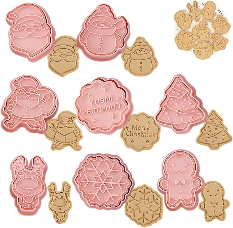 Honicemar Moldes Para Galletas 8 Piezas Moldes Galletas Navidad, Plástico Molde Galletas 3D Cortadores Galletas Para Cookie Dulces Decoración de Pasteles — Hogar y cocina