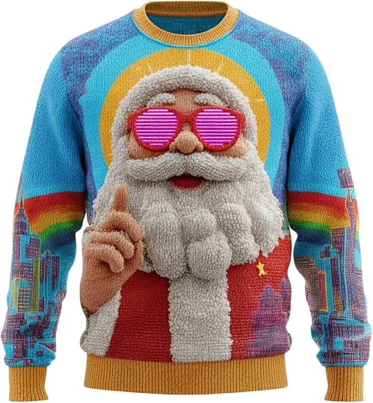 Genérico Jersey de Navidad para Hombre, Navidad, Feo, Invierno, Cuello Redondo, Camiseta de Manga Larga, cálida y cómoda — Ropa Navidad