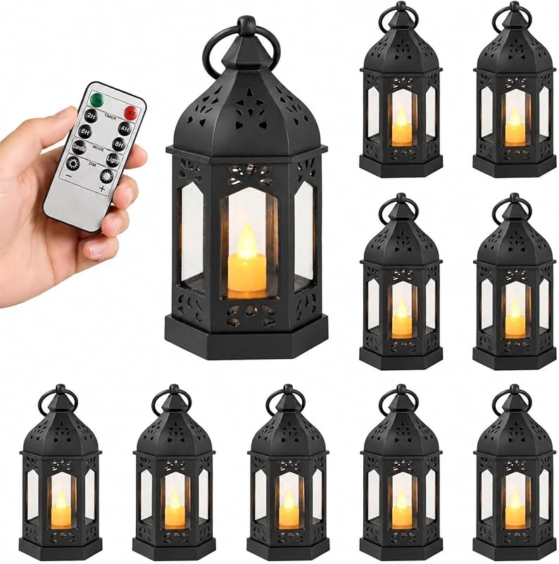 CEWROM Mini farol LED portavelas, 10 unidades, color negro — Cena a la luz de velas