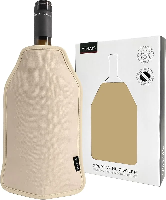 Visita la tienda de VINAK VINAK - Funda enfriadora XPERT para botellas de vino, Enfriador de vino con gel de calidad no-frost, Fabricada con 5 capas aislantes, Banda elástica inferior anticaída (Beis - Champagne) — Vino y mesa festiva