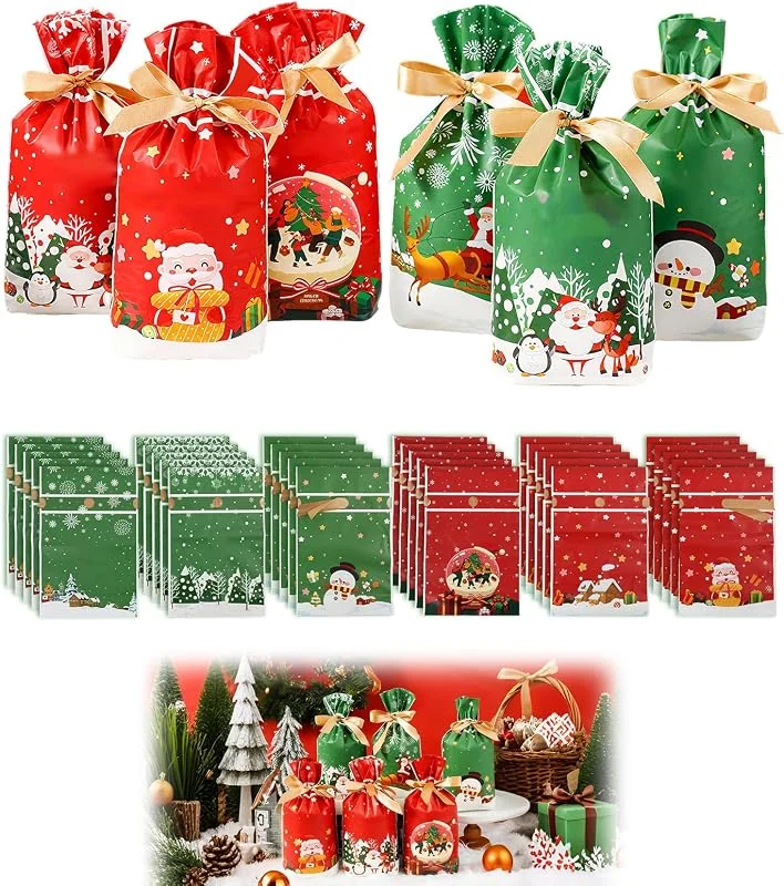 Zuahaly Set De 30 Bolsas Con Cordones Para Dulces, Bolsas De Regalo Navideñas, Galletas Y Regalos - Perfectas Para Fiestas De Navidad, Año Nuevo Y Celebraciones Invernales, bolsas De Regalo Navidad — Envoltorio regalo