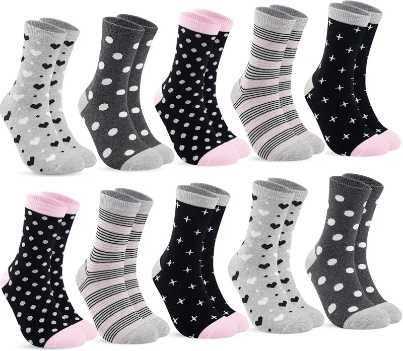 Blu Ninfee 10 pares de calcetines para mujer, tallas 39-42, 35-38, medias de algodón para mujer, calcetines largos para mujer, calcetines de algodón para mujer, calcetines de algodón con rayas y lunares — Decoracion Navidad