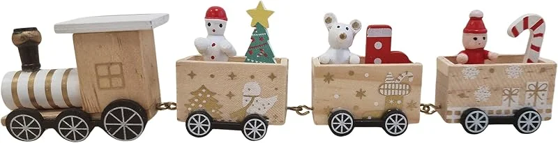 Visita la tienda de Logbuch-Verlag Tren de Madera navideño Natural, 4 Piezas: decoración Navidad Invierno y adviento con Papá Noel, muñeco de Nieve, Oso y Regalos, Figuras Decorativas hogar Madera, 21 cm — Decoracion Navidad