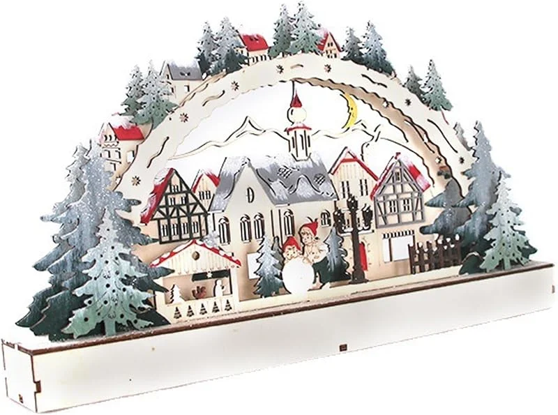 AwnsIMfreien Juego de Pueblo navideño, Pueblo navideño de Madera Iluminado para decoración de escenas Interiores navideñas, 8, 7 Pulgadas — Decoracion Navidad