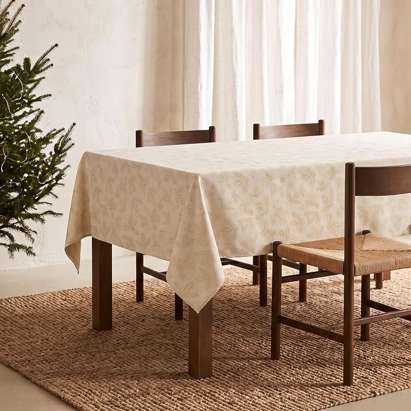 Visita la tienda de GAMUSI GAMUSI Mantel Navidad Jacquard Hilo Dorado Mesa Comedor Rectangular decoración navideña 140x100 cm, Color Oro — Hogar y cocina