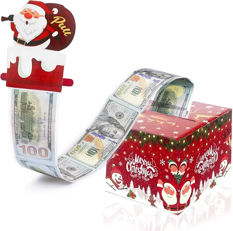 MBSIVSA Caja Regalo Efectivo Navidad, Caja de Dinero Sorpresa de Feliz Navidad, Regalo Dinero Desplegable con 30 Bolsas Transparentes para Padres, Amantes, Niños y Amigos — Envoltorio regalo