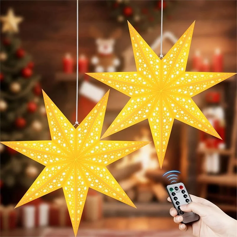 BoriYa Estrella de papel LED iluminada para colgar, 2 unidades de estrellas de Navidad iluminadas 60 cm, estrellas luminosas 3D para Navidad, decoración de ventana, decoración de Navidad, interior y — Decoracion Navidad