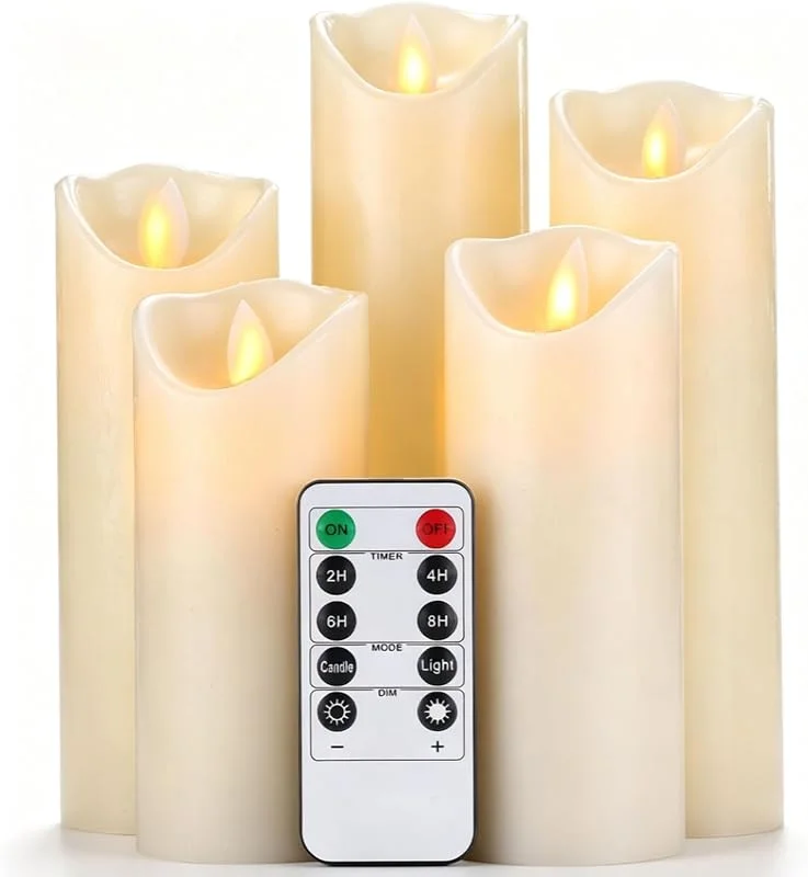 Visita la tienda de Da by Da by - Velas LED, juego de 5 velas decorativas (14 cm, 15 cm, 16 cm, 18 cm, 20 cm), vela sin llama de 10 toques. Llama LED intermitente, hecha de cera real — Luces Navidad