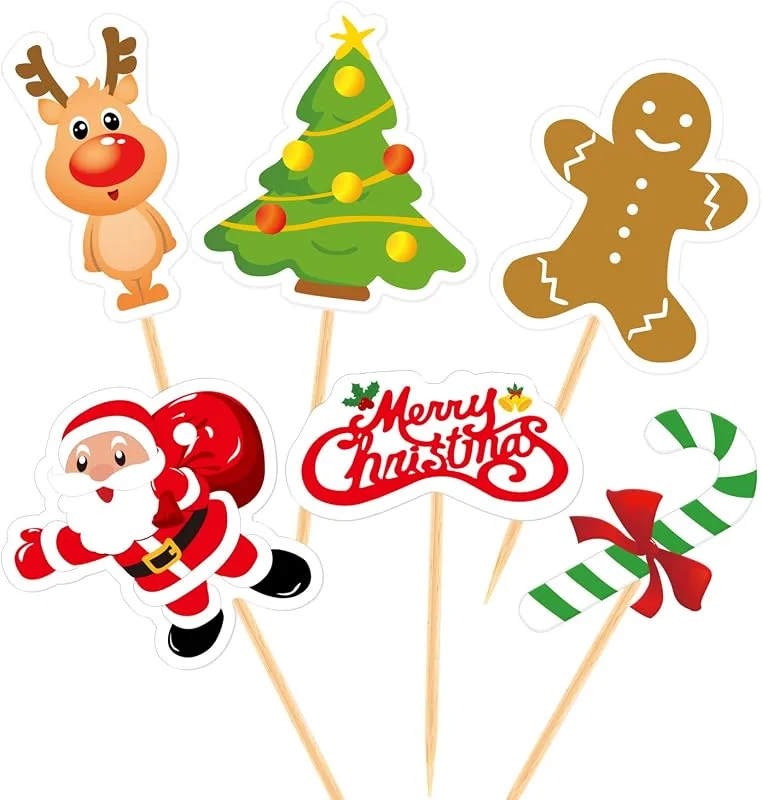 Visita la tienda de FEPITO FEPITO 60 Piezas de Navidad Cupcake Toppers Selecciones Feliz Navidad Palillo de dientes Banderas para Decoraciones de Pastel de Navidad Fiesta de Navidad Suministros de vacaciones — Hogar y cocina