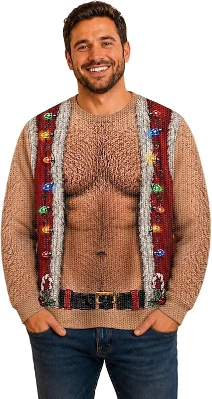 Genérico Jersey de Navidad para Hombre Divertido Camiseta de Navidad Manga Larga suéter Navidad Tallas Grandes Navidad Divertido Verde Sudadera FEA Camiseta de Manga Larga Camiseta — Ropa Navidad