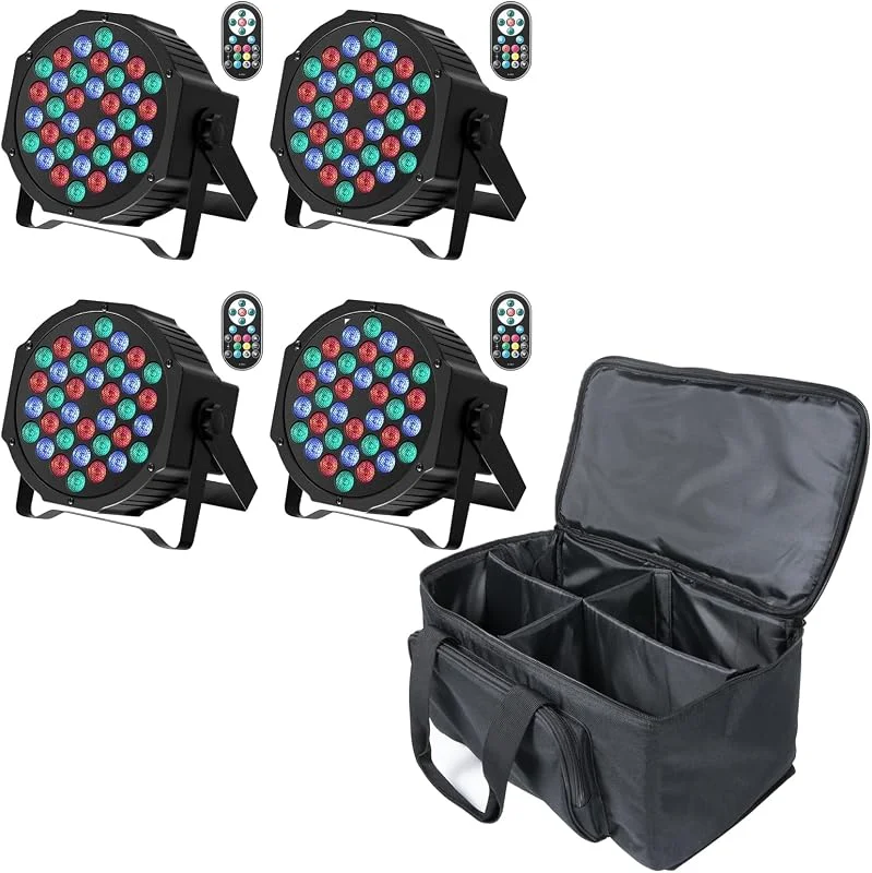 U`King 4 Piezas Foco Par LED con Bolsa, 36 RGB Luces Escenario LED con Control Remoto y Modo de Activación de Sonido, Luz de Discoteca para Fiestas Navidad DJ Bar — Luces Navidad