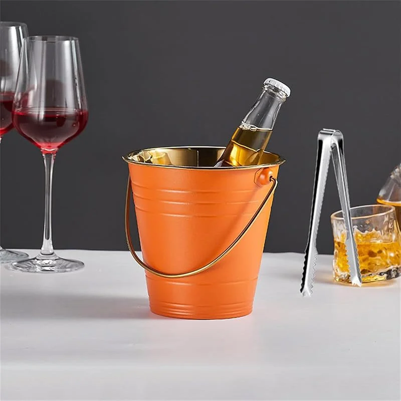 HLZLPYFC Cubiteras para Champagne, Cubeta para Hielo De Acero Inoxidable con Asas, Cubeta para Vino para Fiestas, para Bares, Fiestas, Barbacoas En El Patio Trasero, Picnics Y Acampa, Naranja, 3L — Vino y mesa festiva