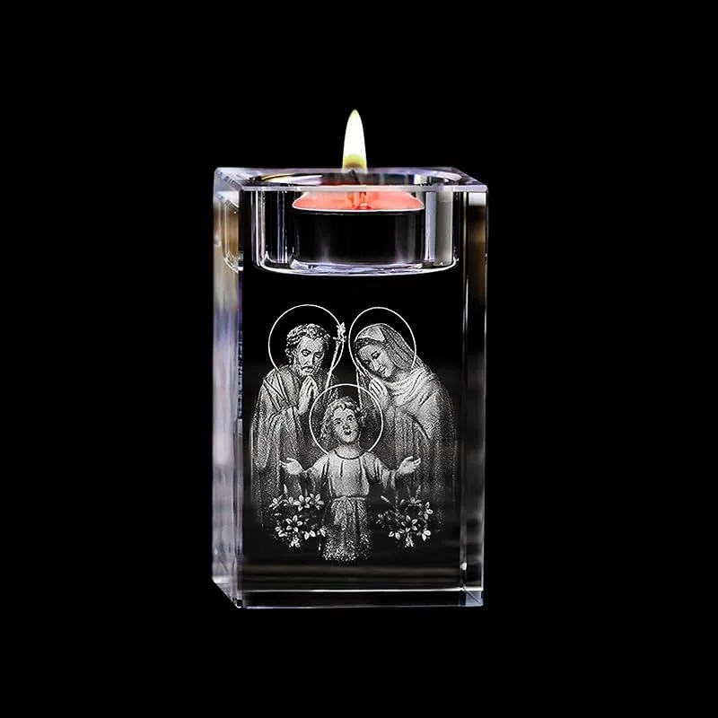 ZYDYRX Portavelas de cristal católico Jesús transparente — Cena a la luz de velas