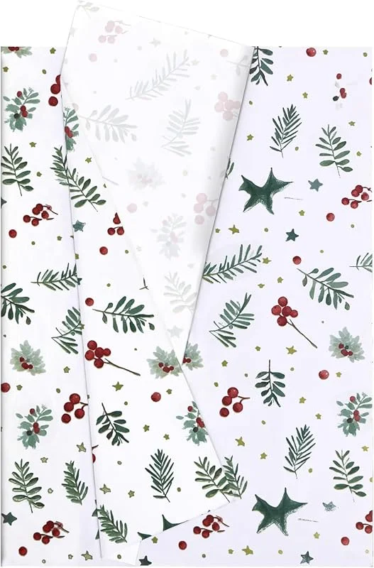 Jwssor Papel de seda de Navidad, 30 hojas de papel de regalo de Navidad, 50 x 35 cm, papel de regalo rojo de Navidad para envolver regalos — Envoltorio regalo
