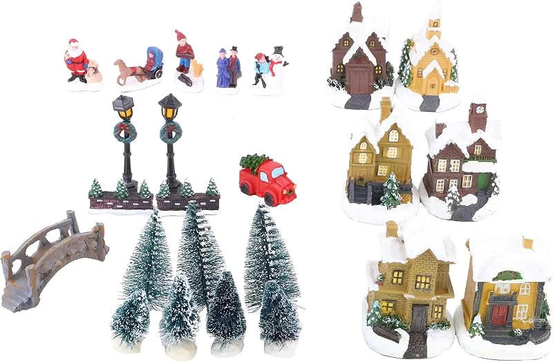 Toyland® Escena de Pueblo navideño Tradicional con Pilas LED de 25 Piezas — Decoracion Navidad