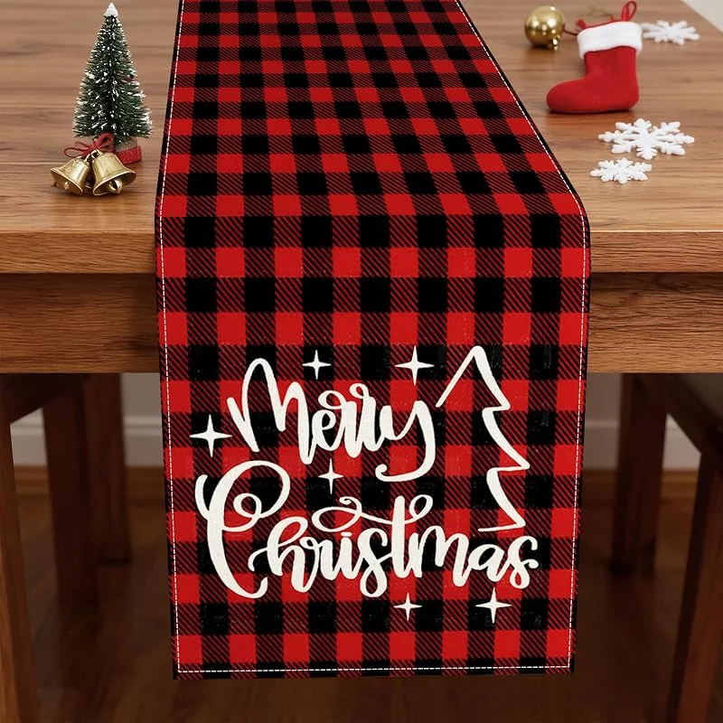 WD&CD Camino de Mesa Navideño 13'' x 72'', Decoración de Mesa Navideña, Patrón de Árbol de Navidad, Copo de Nieve, Lino Decoración de Navidad Corredor de Tapete, Merry Christmas — Hogar y cocina