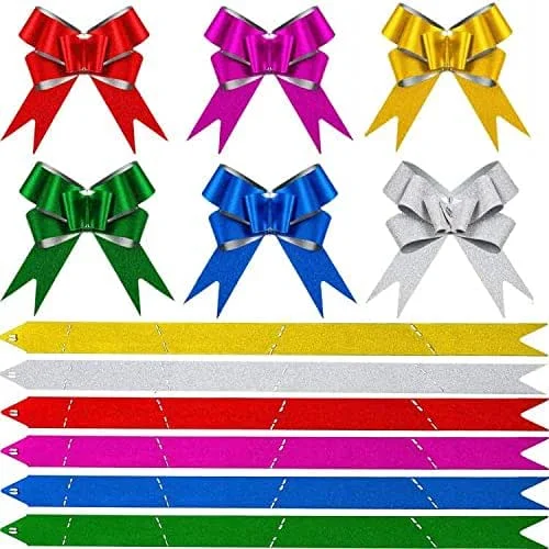 YAAVAAW 30mm Brillo Lazos de Regalo Navidad, 60 Piezas Lazos para Envolver Lazo Automáticos con Cinta, Lazo Decorativos Pull Bows Decoración Fiesta de Navidad Boda Cumpleaños Coche de Bodas Floristería — Envoltorio regalo