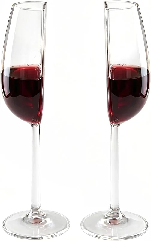Syncharm Set de 2 Medias Copas de Vino – 200 ml, Vidrio Transparente, Diseño Divertido Cortado a la Mitad, Copa con Tallo Largo para Vino Tinto y Blanco, Regalo para Amantes del Vino, Bodas, Aniversario — Vino y mesa festiva