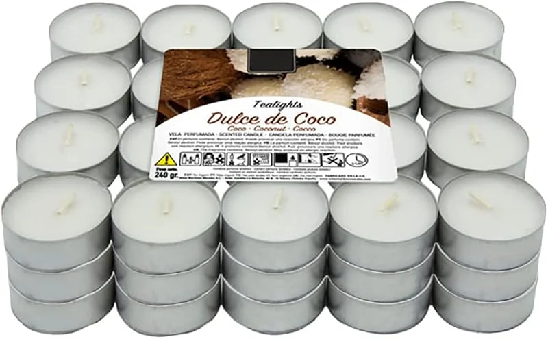 VELAS LUMAR Lumar Aromatic Velas de té aromáticas (Coco Pack 60 Velas) — Cena a la luz de velas