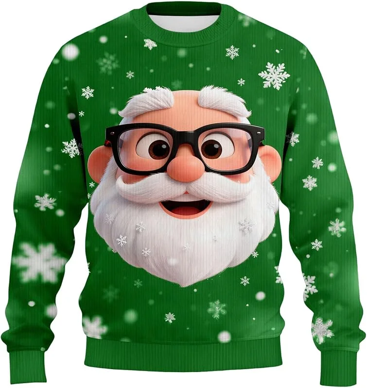 Genérico Jersey de Navidad para Hombre con impresión 3D, suéter de Papá Noel, Cuello Redondo, Suave, cómodo, Jersey de Punto, Individualidad, patrón lúdico, suéter de Navidad, Regalos navideños — Ropa Navidad