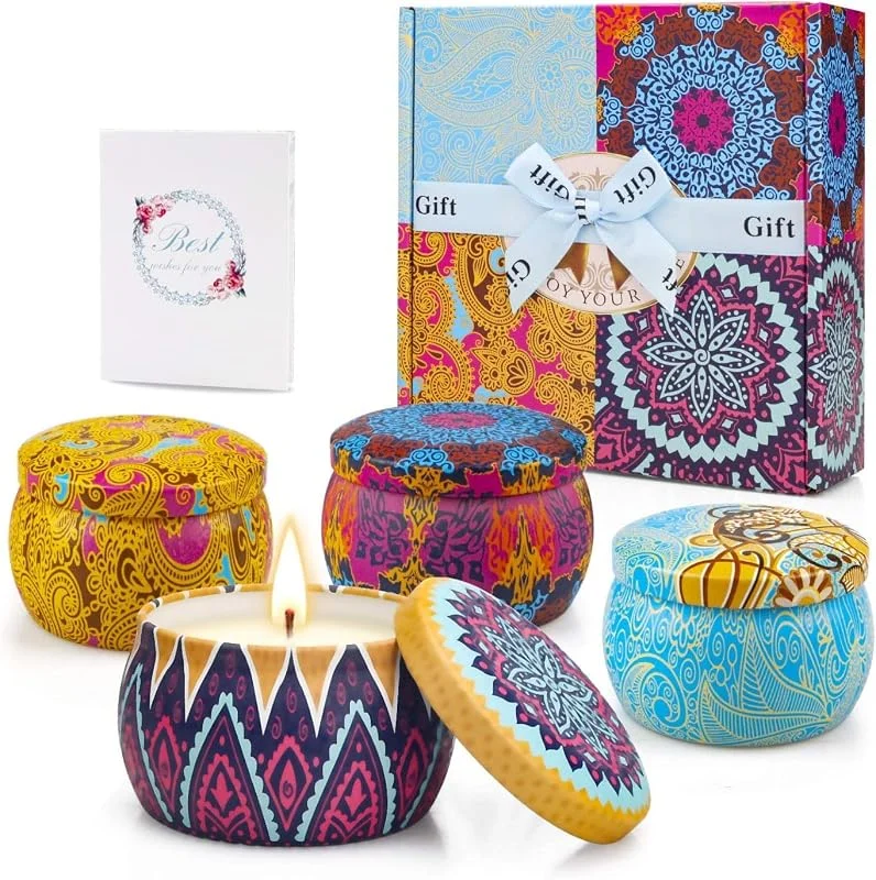 Amorxiao Velas Perfumadas para Interiores, 4 Latas, 4, 4 oz Cera de Soja Vela para la Vida Familiar, Duración de 30 Horas, Regalo para el día de la Madre, Mujer, Cumpleaños, Navidad, Fiesta — Cena a la luz de velas