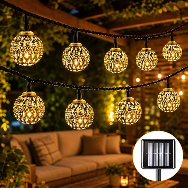 AONAT Guirnaldas Luces Exterior 7 m 50 LED con Bolas Cristal (Blanco Cálido) — Luces Navidad