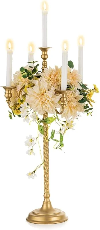 Visita la tienda de Nuptio Nuptio Candelabro Alto 71cm: 5 Brazos Candelabros de Pie Oro para Centro de Mesa de Navidad, Vintage Candleardra para Recepción de La Boda Cumpleaños Fiesta Adornos de La Chimenea — Decoracion Navidad