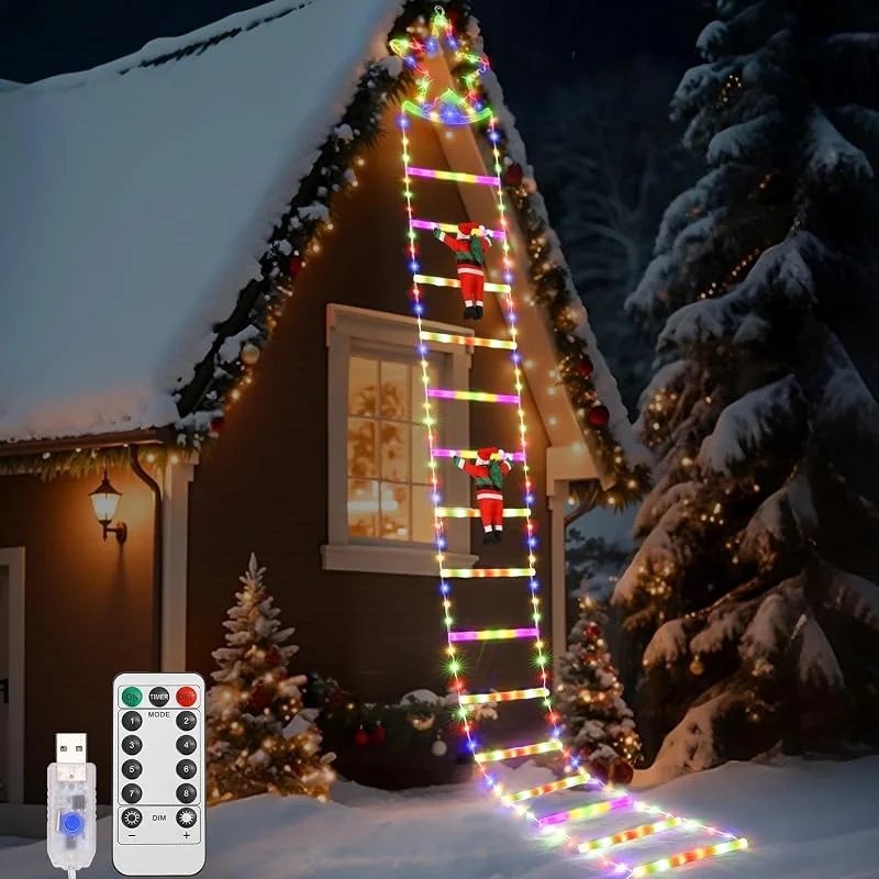 Visita la tienda de Lewondr Lewondr Decoraciones Navideñas Luces LED en Escalera, 9, 8ft Luz Decorativa Navideña con 2 Papá Noel, 8 Modos Control Remoto, 298 LED Luz para Árbol de Navidad Ventana Interior Exterior, Colorido — Luces Navidad