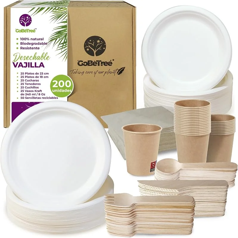 Visita la tienda de GoBeTree GoBeTree Vajilla 200 Pzs 25 Personas, Platos Desechables Vasos y Cubiertos — Adviento y mesa