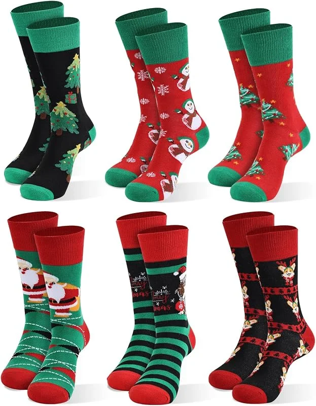 Moonlight Manor Calcetines de Navidad para Hombres, 6 Juegos, Cuello Redondo, Talla UE 37-46 — Decoracion Navidad