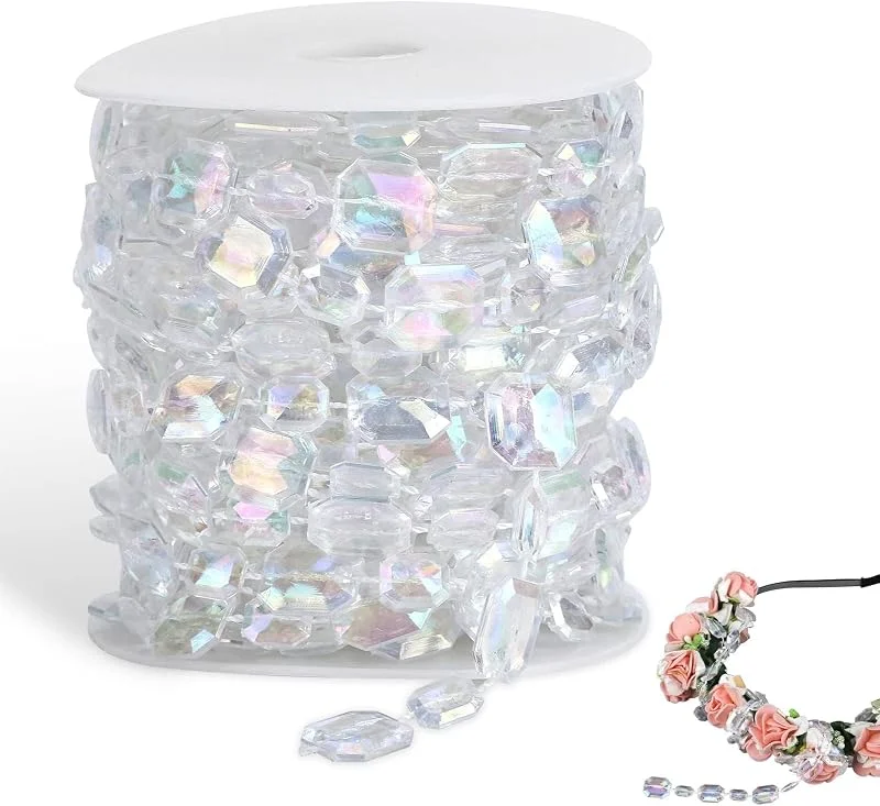 HERCHR Guirnalda de Cuentas de Cristal Rectangulares Iridiscentes, 10m Guirnalda de Cristal Acrílico para Decoración del Árbol de Navidad, Bodas, Fiestas y Manualidades DIY — Decoracion Navidad