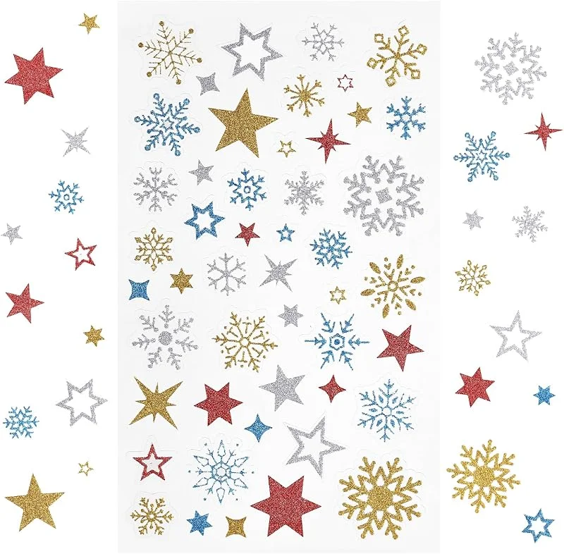Kesote 240 Pzs Pegatinas de Navidad Pegatinas Autoadhesivas de Estrellas y Copos de Nieve Decorativas para Álbumes de Recortes, Tarjetas de Felicitación, Sobres de Regalo, Bolsas de Regalos — Envoltorio regalo