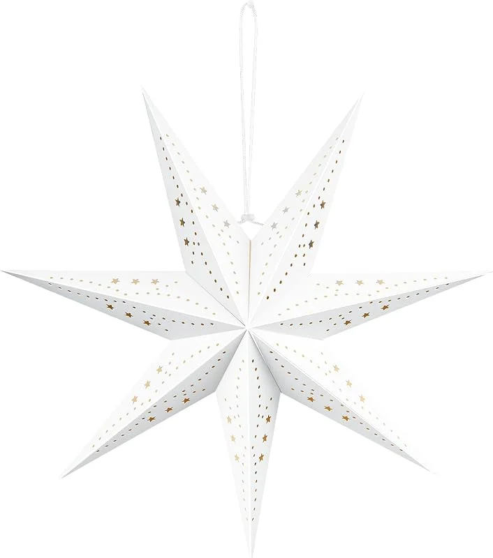 Visita la tienda de Kiiwah Kiiwah Estrella Papel Navidad, 60cm Blanco Pantalla de Papel con Forma de Estrella para Colgar, Estrellas Plegables Farolillos de Paper Navideño para Boda, Cumpleaños, Vacaciones, Fiesta — Decoracion Navidad