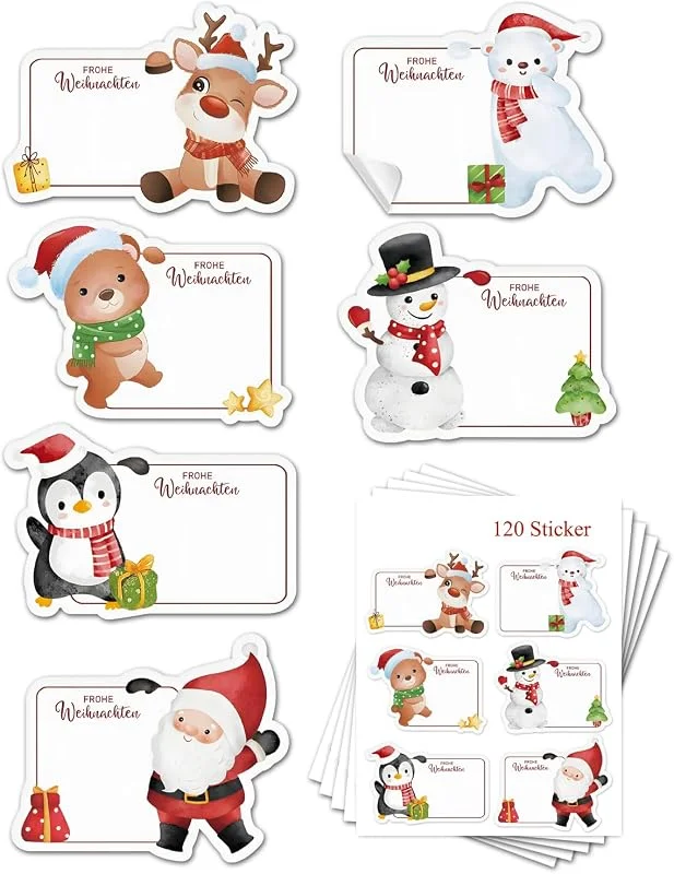 ZenithyrEn 120 pegatinas de Navidad, Papá Noel, etiquetas de regalo, etiquetas para escribir, autoadhesivas, decoración de mermelada, pegatinas navideñas, etiquetas adhesivas — Envoltorio regalo