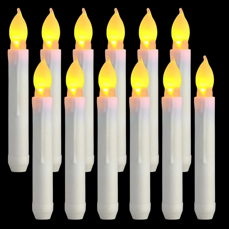 WIYETY 12 velas LED parpadeantes: velas LED de varilla, velas eléctricas LED, sin llama, parpadeo sin llama, velas flotantes, luz blanca cálida para Navidad, fiesta, mesa de comedor, decoración — Luces Navidad