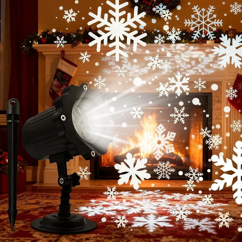 PORFOYO Proyector Navidad Exterior, Copos de Nieve Proyector Luz, Led Copos de Nieve, IP65 Led Luz de Navidad para Interior y Exterior Decoración Navidad Fiesta Boda — Luces Navidad