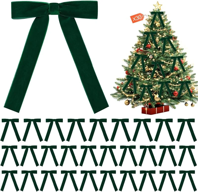 Visita la tienda de Shining She Shining She 30 lazos verdes de Navidad, lazo de terciopelo verde, lazos de Navidad, decoración navideña para lazos, árbol de Navidad, regalos, paquete de regalo de Navidad, ancho 2, 5 cm — Envoltorio regalo