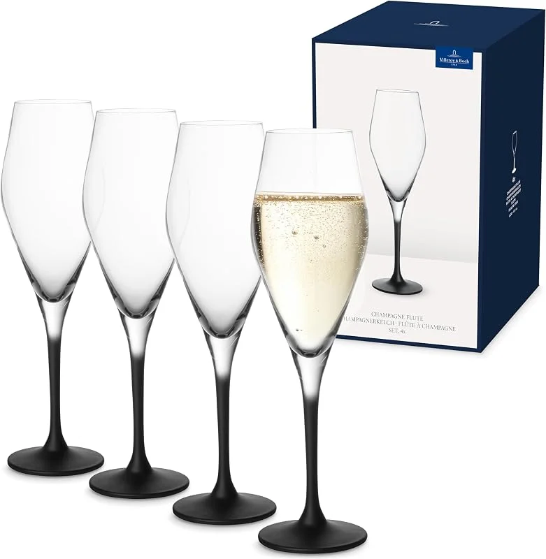 Villeroy & Boch - Manufacture Rock Flauta Cava Set 4 Piezas Claro, Copas de Champán Cristal, Copas Flauta Champagne o Cava, Vidrio de Cristal — Vino y mesa festiva