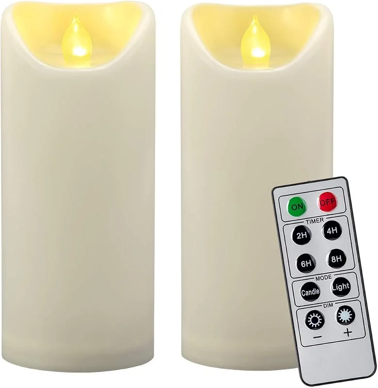 Visita la tienda de CANDLE IDEA 2 PCS 7, 5 cm x 18 cm velas LED resistentes al agua sin llama con mando a distancia y temporizador, a pilas, plástico color marfil para decoración exterior patio chimenea — Cena a la luz de velas