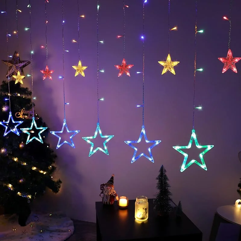 Visita la tienda de BLOOMWIN BLOOMWIN Guirnaldas Luminosas Estrellas Cortina Luces 2m x 1m 138 LED 12 Estrellas con Control Remoto 8 modos 5V USB Cadena Luces de Navidad para el Balcón, Ventana, Pared, Escaparate, Boda, Fiesta — Luces Navidad