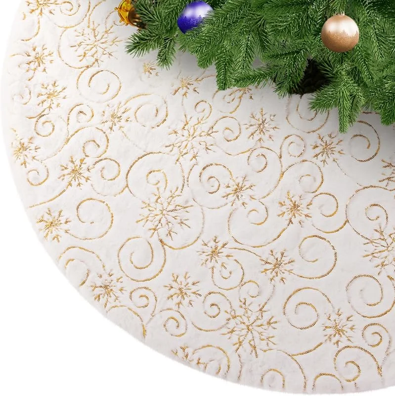 Visita la tienda de KONVINIT KONVINIT Falda de Árbol de Navidad Peluche Lentejuelas de Copos de Nieve — Adviento y mesa