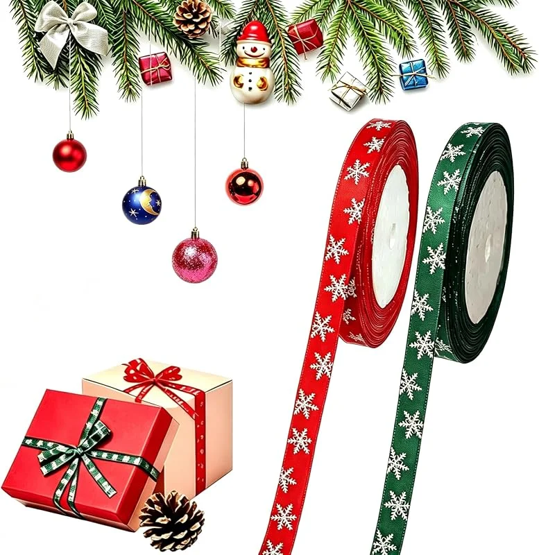 Cerioll 50 Yards Cintas Navideñas, Cinta Regalo Navidad, Cintas de Decoración Navideña, Cinta Raso Navidad, Cinta Navidad Tela, Cinta Lazos Navidad para Envases de Regalo, Artesanías, Coronas, Arcos — Envoltorio regalo