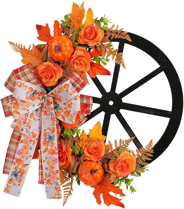 Generic Corona otoñal para puerta de casa, para todo el año, decoración de festival, moderna corona de Navidad para exterior, personalizada, color naranja, 42 x 45 x 8 cm — Decoracion Navidad
