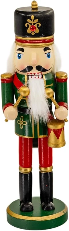 Kaladia Figura decorativa de cascanueces en color verde y rojo, de madera, altura: 26 cm, tradicional, con uniformes, decoración nostálgica para la temporada navideña — Decoracion Navidad