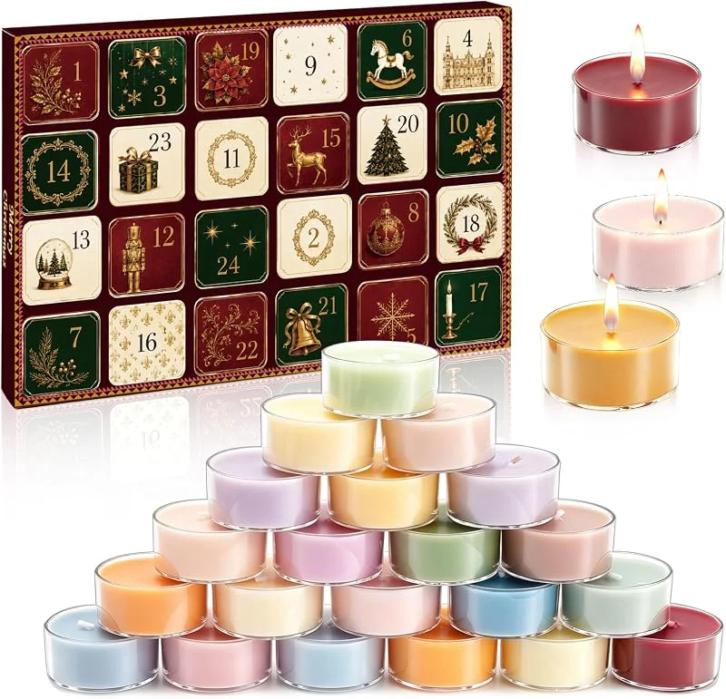 Fantasyon Calendario de Adviento velas perfumadas 2026 con 24 velas perfumadas diferentes para velas de té, calendario de Navidad, regalos para mujer, mamá, hermana, novia — Cena a la luz de velas